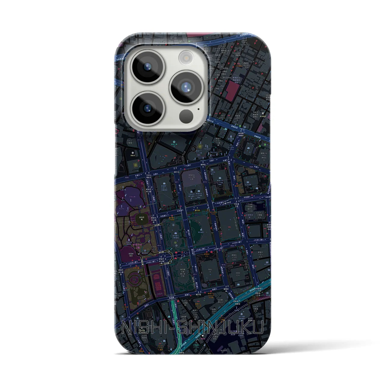 【西新宿】地図柄iPhoneケース（バックカバータイプ・ブラック）iPhone 15 Pro 用
