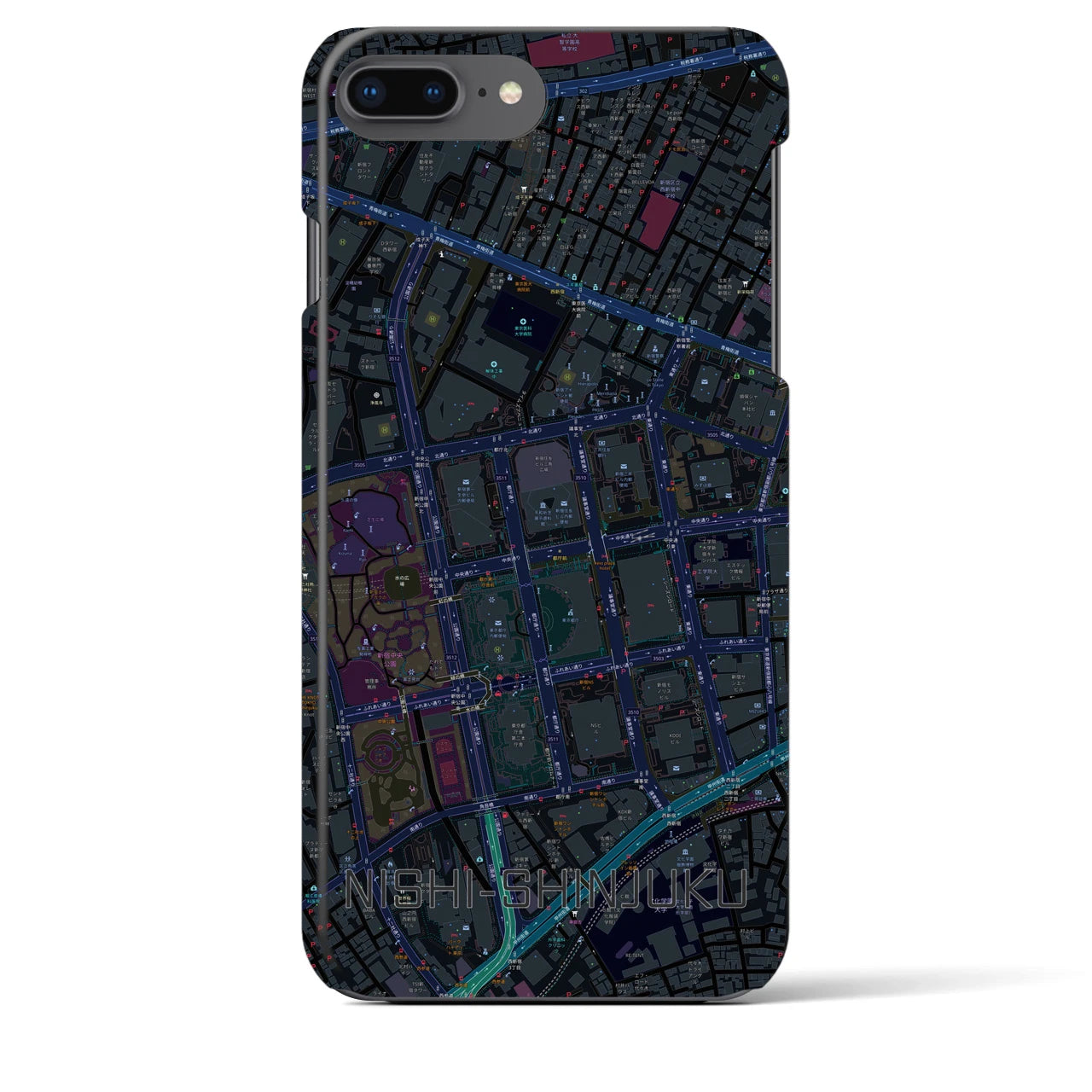 【西新宿】地図柄iPhoneケース（バックカバータイプ・ブラック）iPhone 8Plus /7Plus / 6sPlus / 6Plus 用