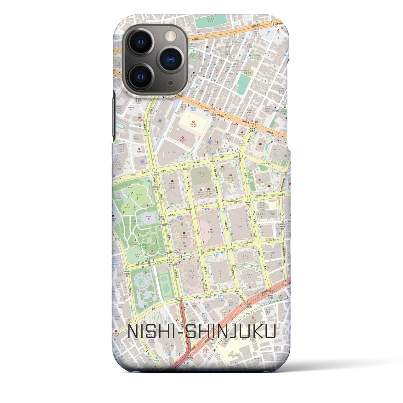 【西新宿】地図柄iPhoneケース（バックカバータイプ・ナチュラル）iPhone 11 Pro Max 用