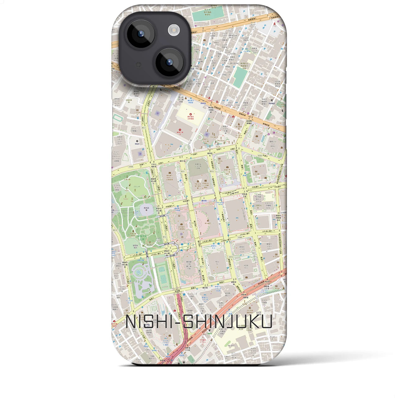 【西新宿】地図柄iPhoneケース（バックカバータイプ・ナチュラル）iPhone 14 Plus 用