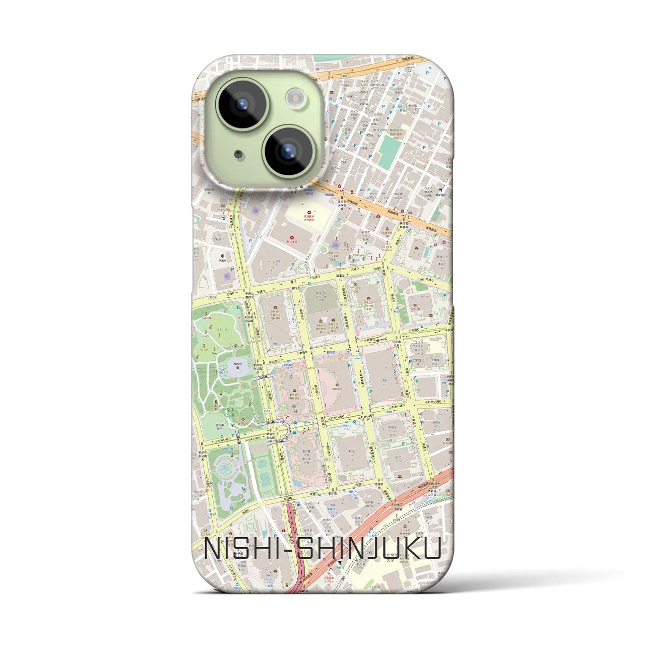 【西新宿】地図柄iPhoneケース（バックカバータイプ・ナチュラル）iPhone 15 用