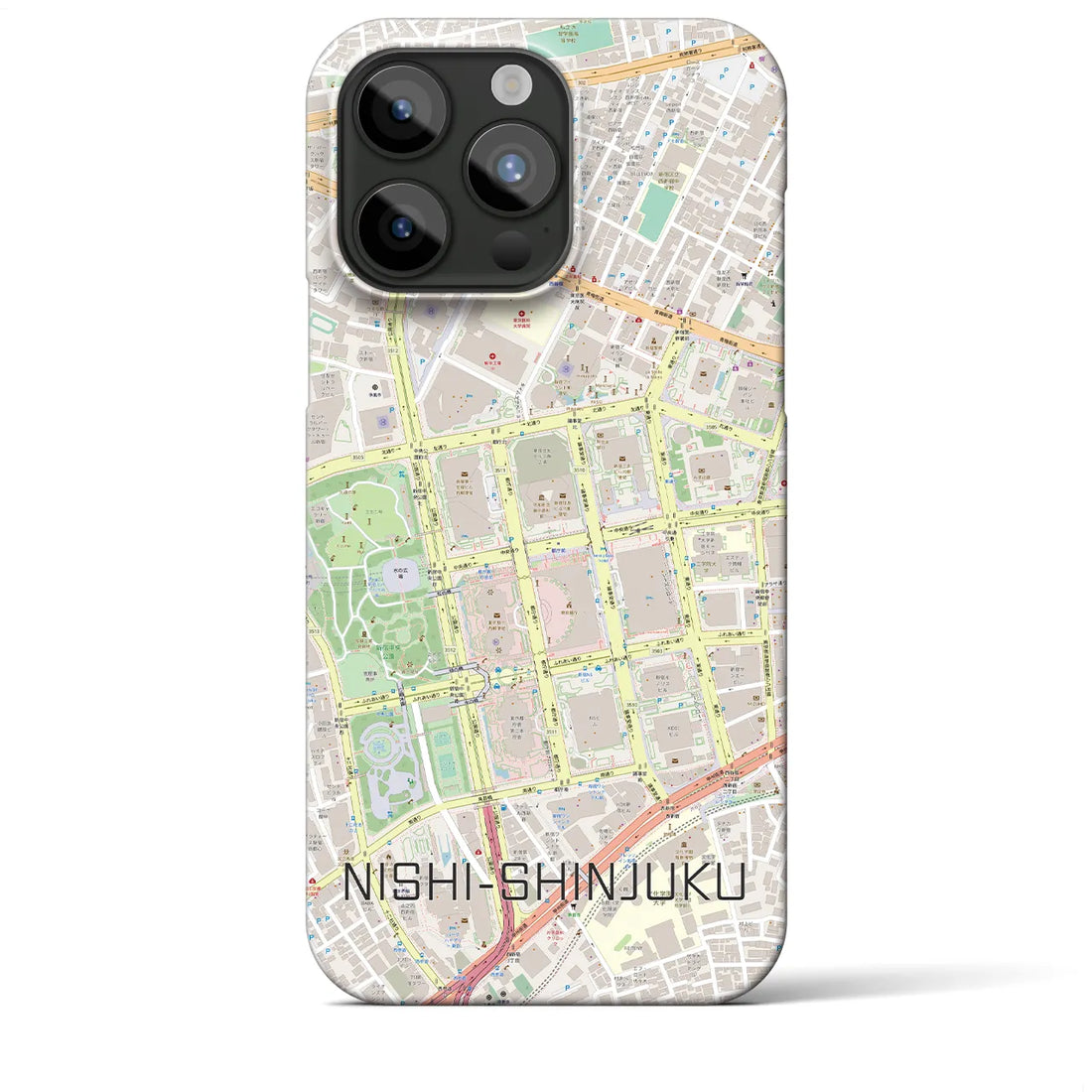【西新宿】地図柄iPhoneケース（バックカバータイプ・ナチュラル）iPhone 15 Pro Max 用