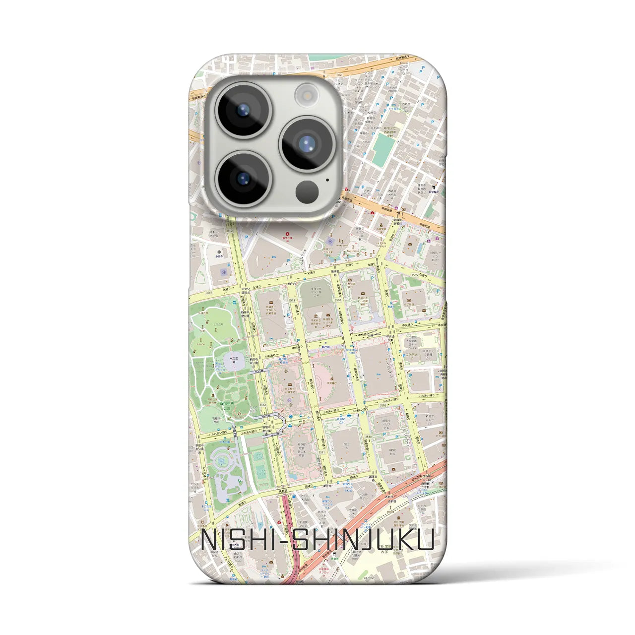 【西新宿】地図柄iPhoneケース（バックカバータイプ・ナチュラル）iPhone 15 Pro 用