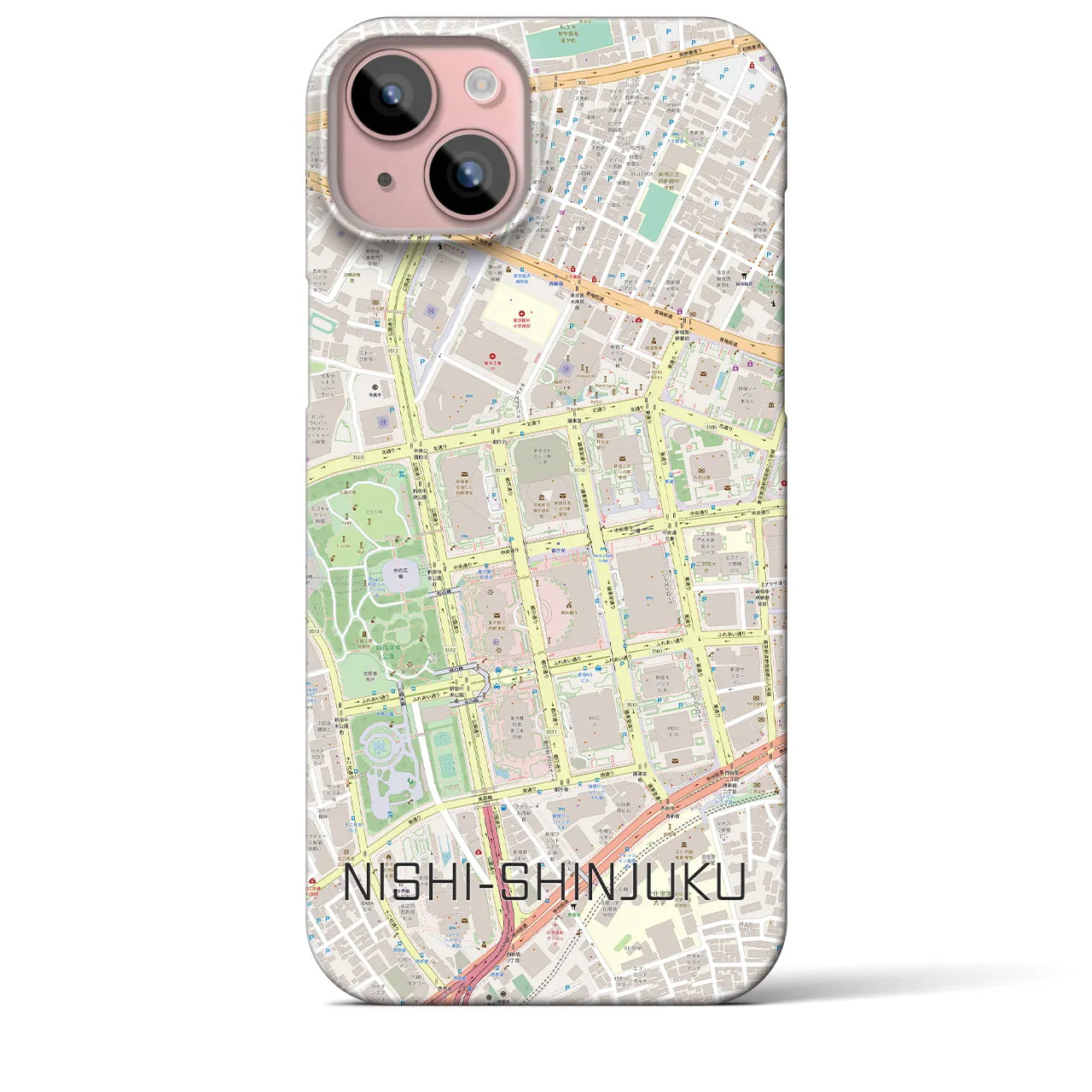 【西新宿】地図柄iPhoneケース（バックカバータイプ・ナチュラル）iPhone 15 Plus 用