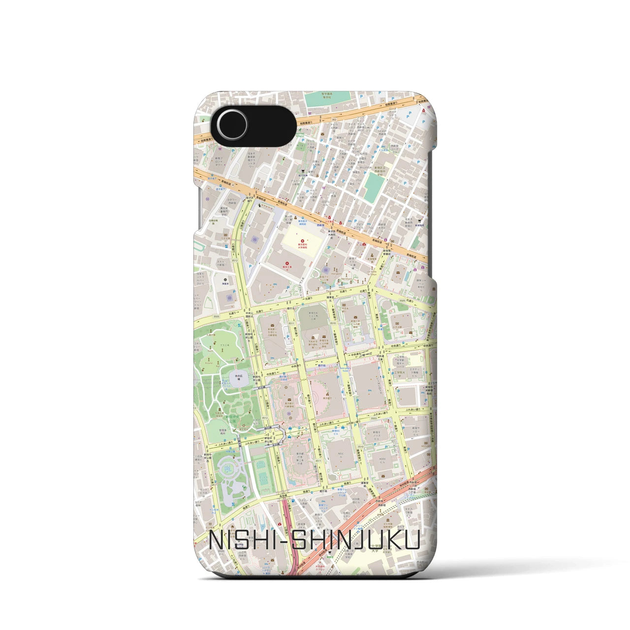 【西新宿】地図柄iPhoneケース（バックカバータイプ・ナチュラル）iPhone SE（第3 / 第2世代） / 8 / 7 / 6s / 6 用