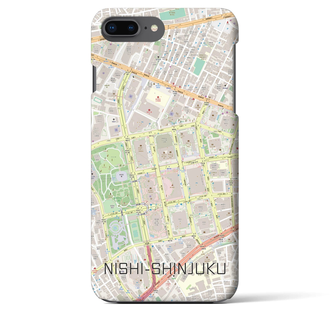 【西新宿】地図柄iPhoneケース（バックカバータイプ・ナチュラル）iPhone 8Plus /7Plus / 6sPlus / 6Plus 用