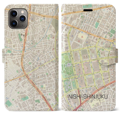 【西新宿（東京都）】地図柄iPhoneケース（手帳タイプ）ナチュラル・iPhone 11 Pro Max 用