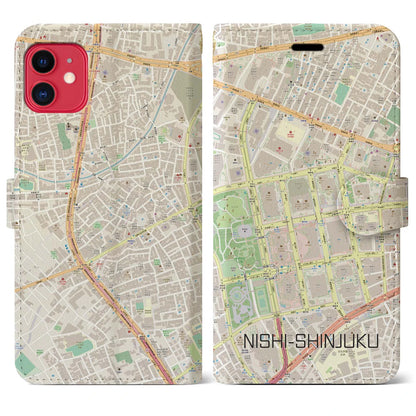 【西新宿（東京都）】地図柄iPhoneケース（手帳タイプ）ナチュラル・iPhone 11 用