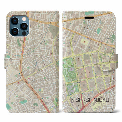 【西新宿（東京都）】地図柄iPhoneケース（手帳タイプ）ナチュラル・iPhone 12 / 12 Pro 用