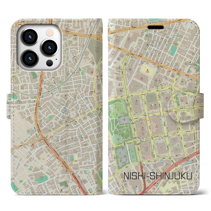 【西新宿（東京都）】地図柄iPhoneケース（手帳タイプ）ナチュラル・iPhone 13 Pro 用