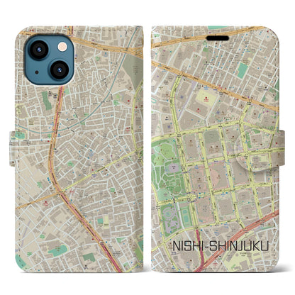 【西新宿（東京都）】地図柄iPhoneケース（手帳タイプ）ナチュラル・iPhone 13 用