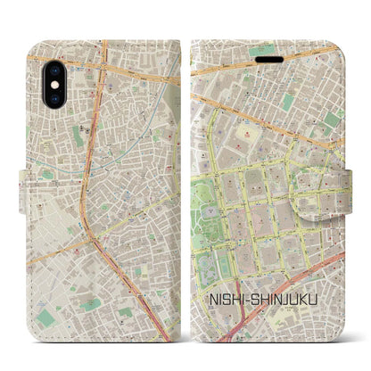 【西新宿（東京都）】地図柄iPhoneケース（手帳タイプ）ナチュラル・iPhone XS / X 用