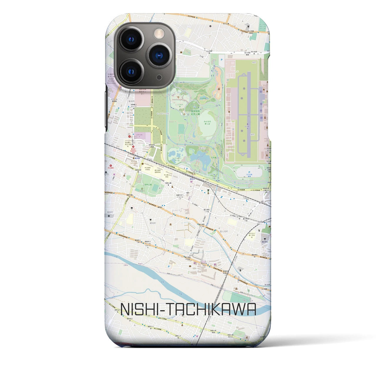 【西立川】地図柄iPhoneケース（バックカバータイプ・ナチュラル）iPhone 11 Pro Max 用