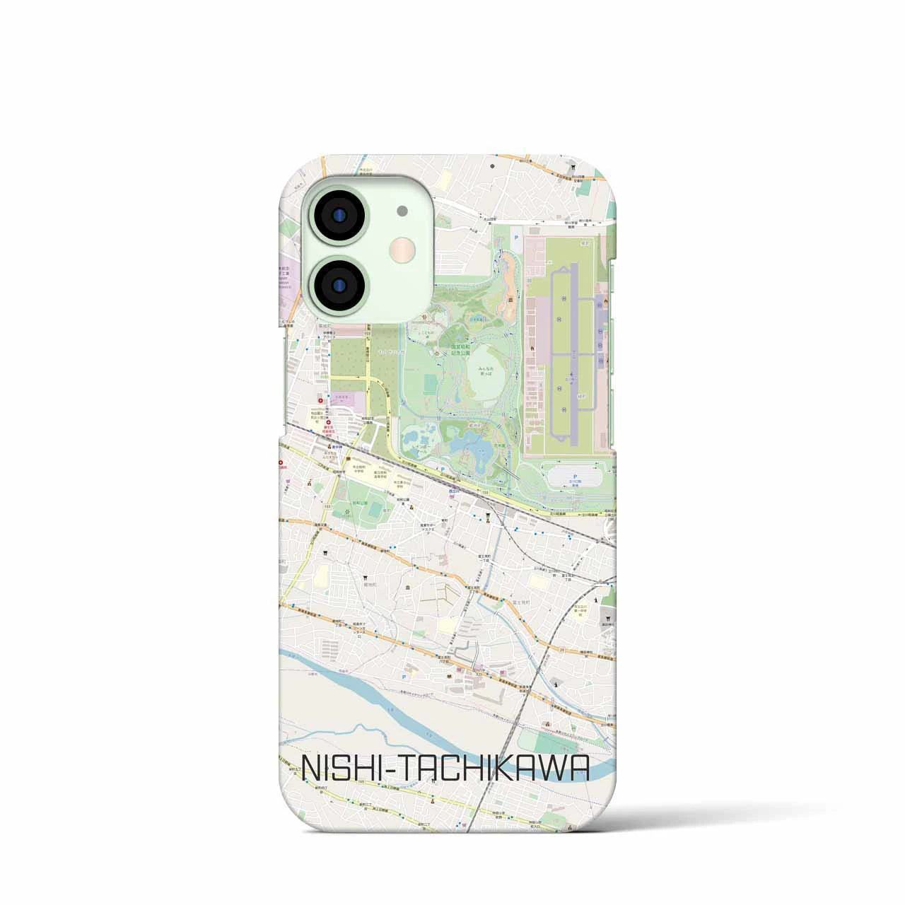 【西立川】地図柄iPhoneケース（バックカバータイプ・ナチュラル）iPhone 12 mini 用