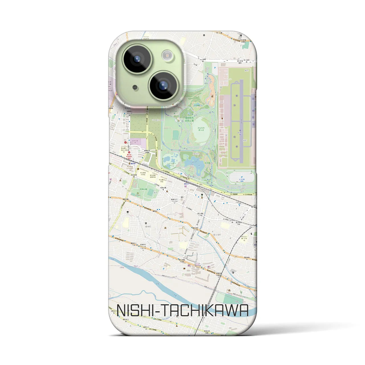 【西立川】地図柄iPhoneケース（バックカバータイプ・ナチュラル）iPhone 15 用