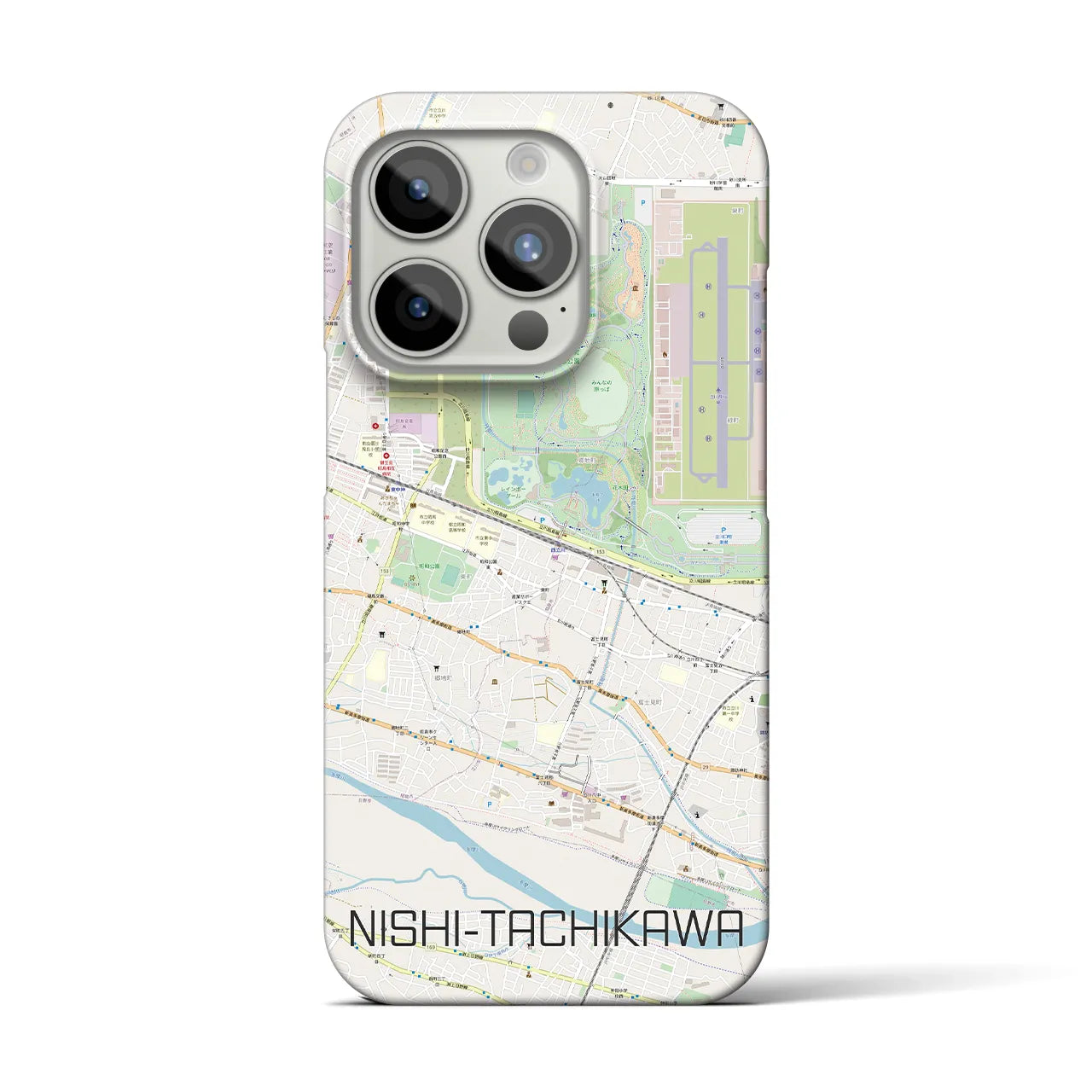 【西立川】地図柄iPhoneケース（バックカバータイプ・ナチュラル）iPhone 15 Pro 用