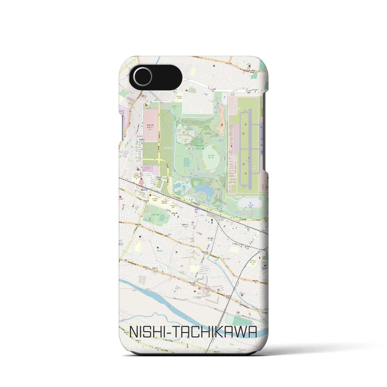 【西立川】地図柄iPhoneケース（バックカバータイプ・ナチュラル）iPhone SE（第3 / 第2世代） / 8 / 7 / 6s / 6 用
