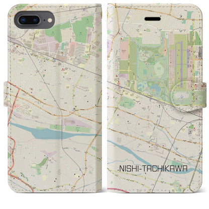 【西立川（東京都）】地図柄iPhoneケース（手帳タイプ）ナチュラル・iPhone 8Plus /7Plus / 6sPlus / 6Plus 用