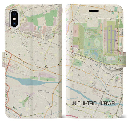 【西立川（東京都）】地図柄iPhoneケース（手帳タイプ）ナチュラル・iPhone XS Max 用