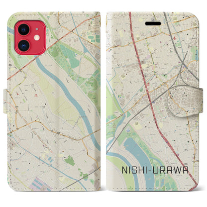 【西浦和（埼玉県）】地図柄iPhoneケース（手帳タイプ）ナチュラル・iPhone 11 用