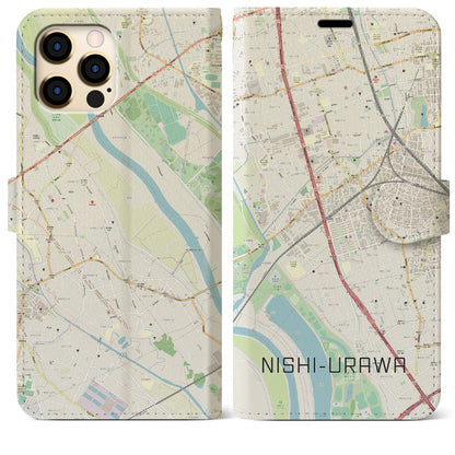 【西浦和（埼玉県）】地図柄iPhoneケース（手帳タイプ）ナチュラル・iPhone 12 Pro Max 用