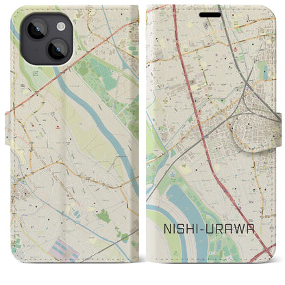 【西浦和（埼玉県）】地図柄iPhoneケース（手帳タイプ）ナチュラル・iPhone 14 Plus 用