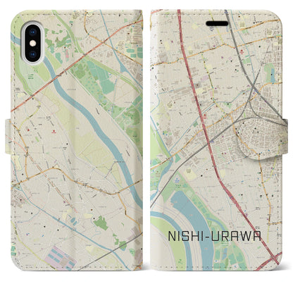 【西浦和（埼玉県）】地図柄iPhoneケース（手帳タイプ）ナチュラル・iPhone XS Max 用