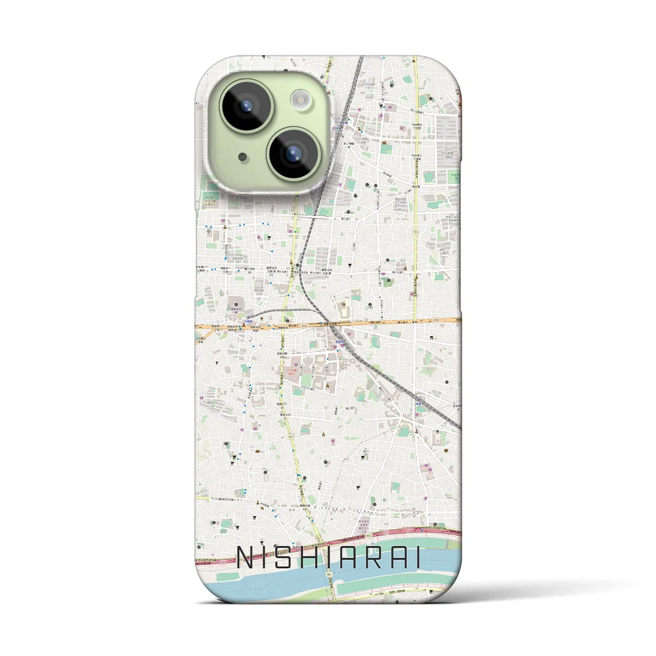 【西新井】地図柄iPhoneケース（バックカバータイプ・ナチュラル）iPhone 15 用