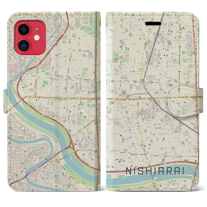 【西新井（東京都）】地図柄iPhoneケース（手帳タイプ）ナチュラル・iPhone 11 用