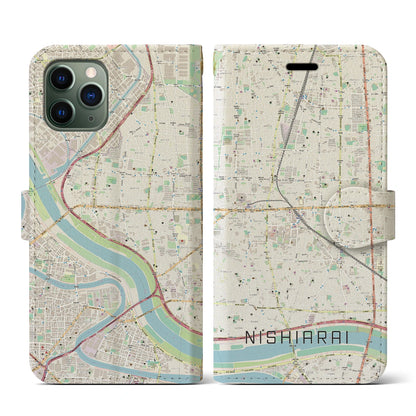 【西新井（東京都）】地図柄iPhoneケース（手帳タイプ）ナチュラル・iPhone 11 Pro 用