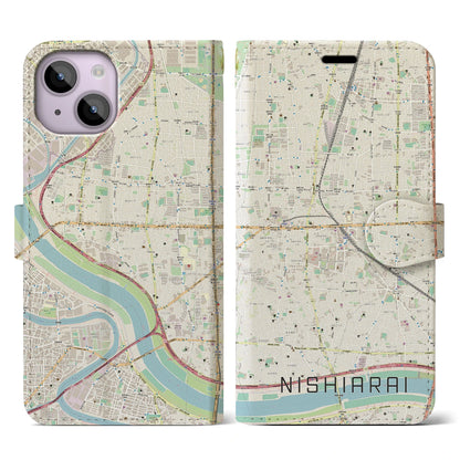【西新井（東京都）】地図柄iPhoneケース（手帳タイプ）ナチュラル・iPhone 14 用