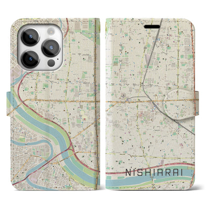 【西新井（東京都）】地図柄iPhoneケース（手帳タイプ）ナチュラル・iPhone 14 Pro 用