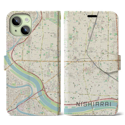 【西新井（東京都）】地図柄iPhoneケース（手帳タイプ）ナチュラル・iPhone 15 用