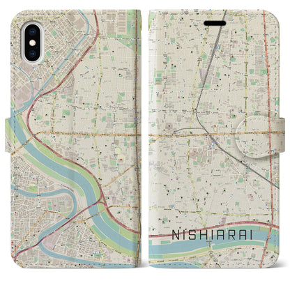 【西新井（東京都）】地図柄iPhoneケース（手帳タイプ）ナチュラル・iPhone XS Max 用