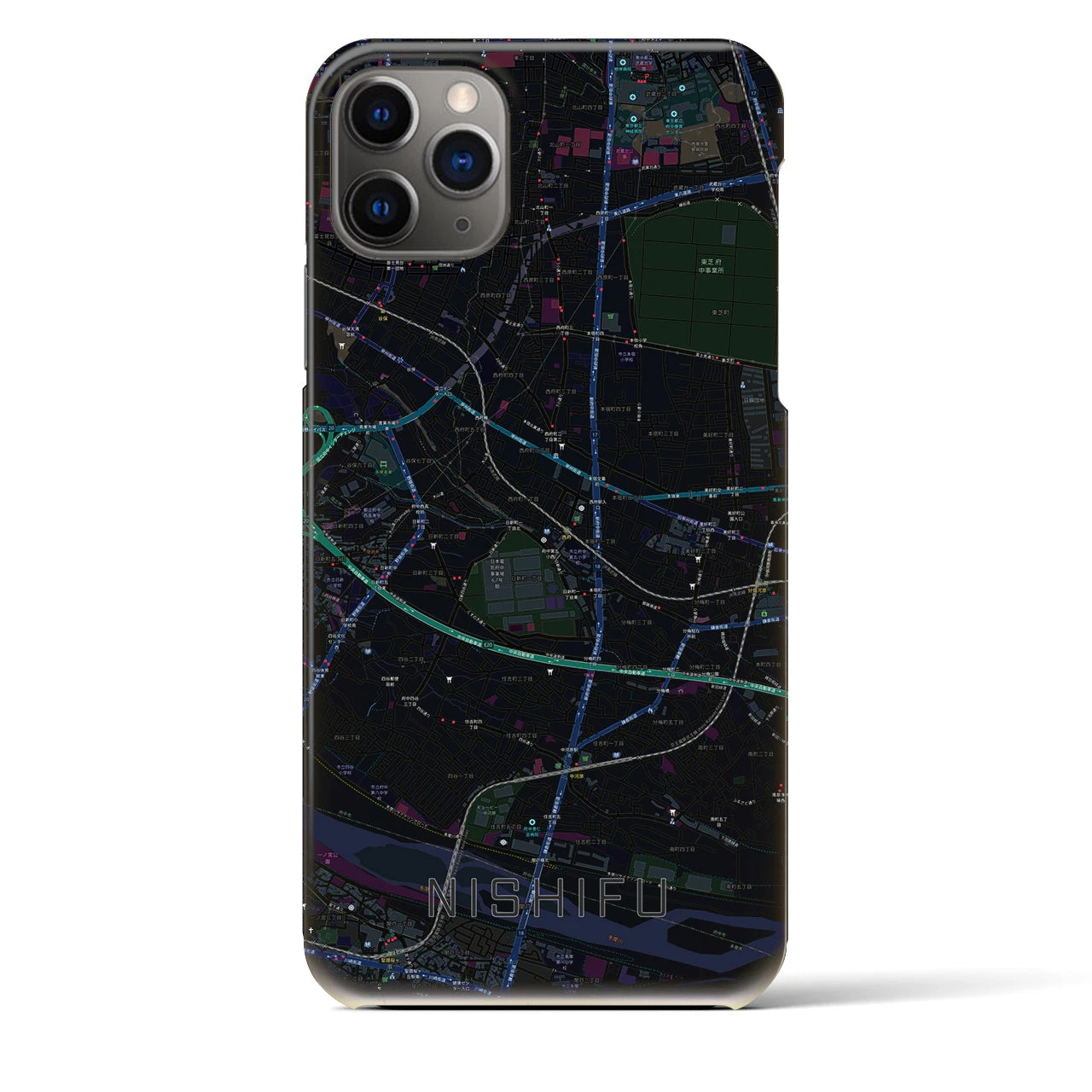 【西府】地図柄iPhoneケース（バックカバータイプ・ブラック）iPhone 11 Pro Max 用