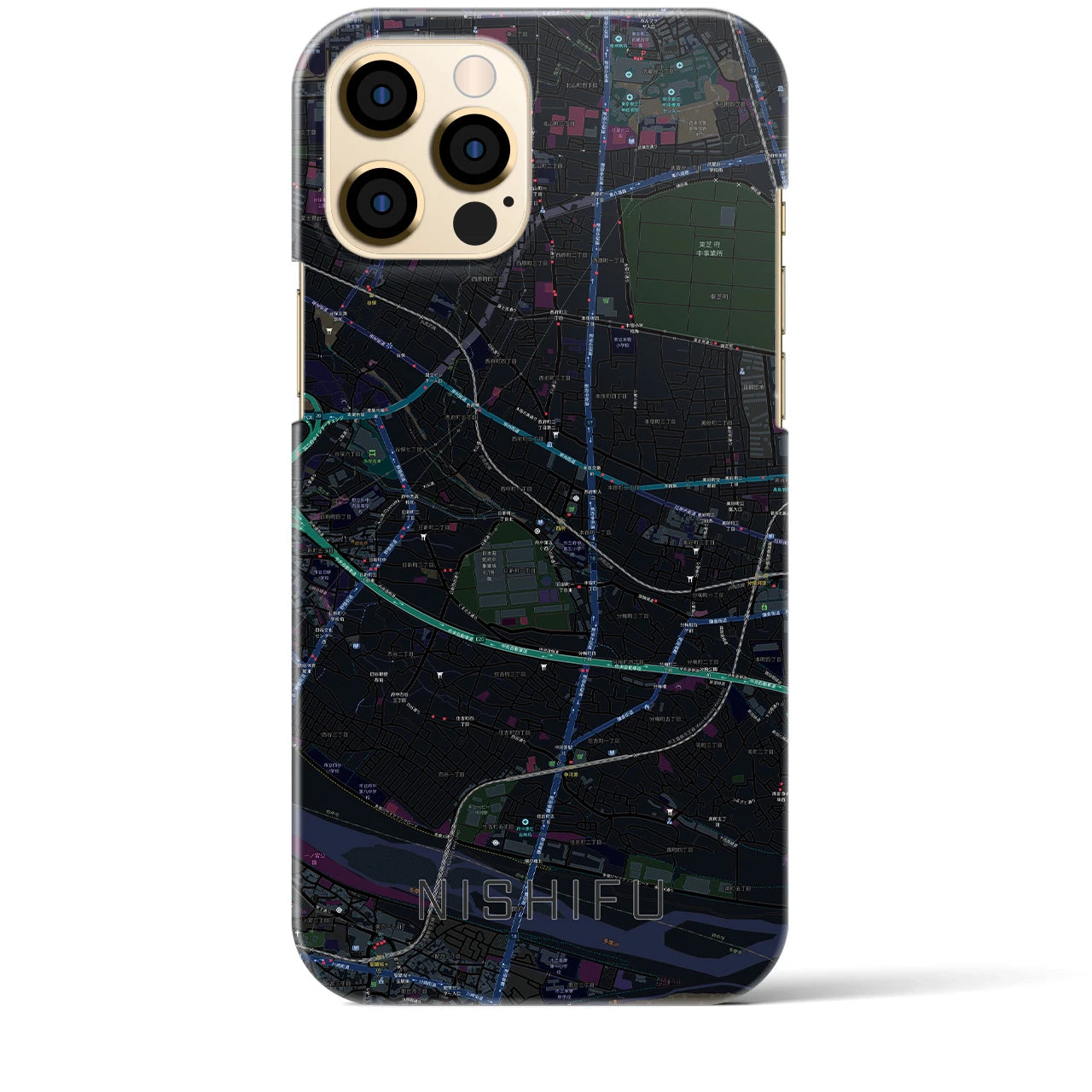 【西府】地図柄iPhoneケース（バックカバータイプ・ブラック）iPhone 12 Pro Max 用