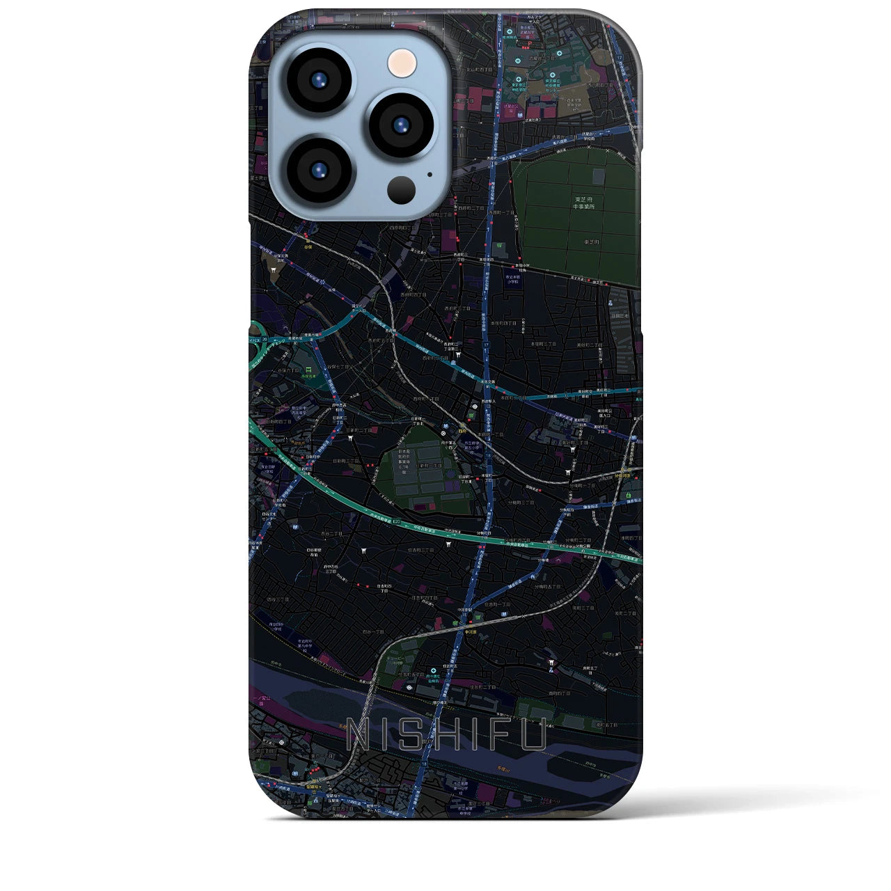【西府】地図柄iPhoneケース（バックカバータイプ・ブラック）iPhone 13 Pro Max 用