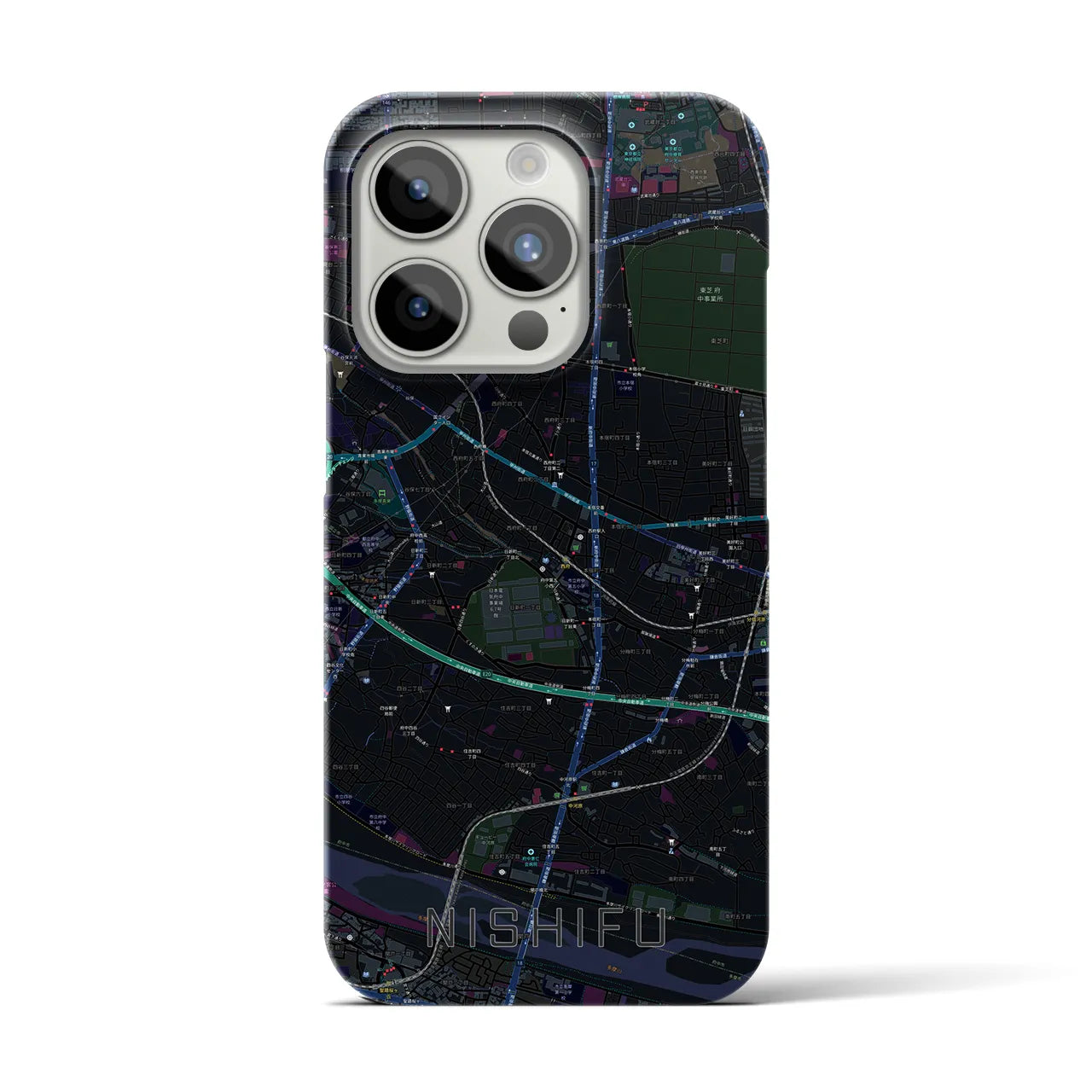 【西府】地図柄iPhoneケース（バックカバータイプ・ブラック）iPhone 15 Pro 用