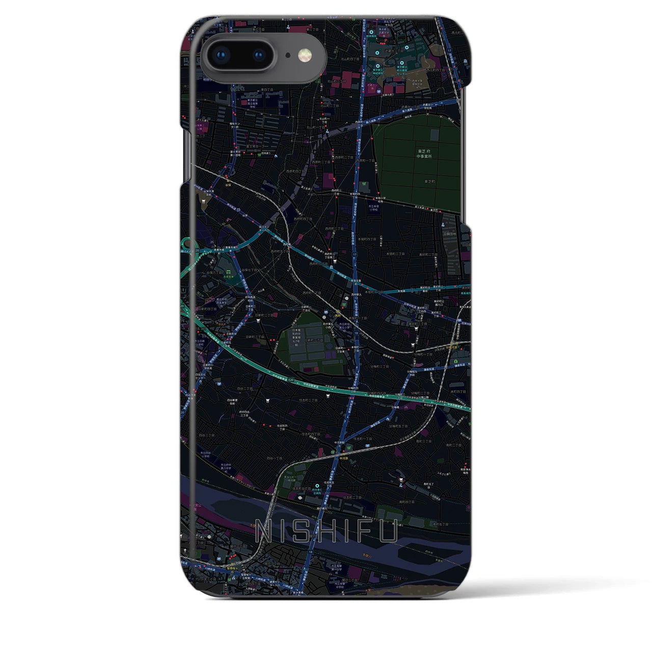 【西府】地図柄iPhoneケース（バックカバータイプ・ブラック）iPhone 8Plus /7Plus / 6sPlus / 6Plus 用