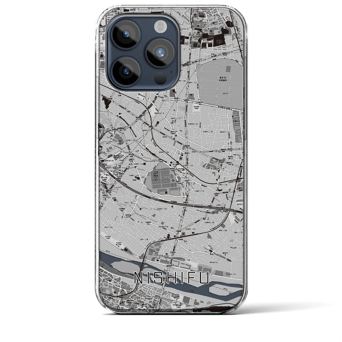 【西府】地図柄iPhoneケース（クリアタイプ・モノトーン）iPhone 15 Pro Max 用