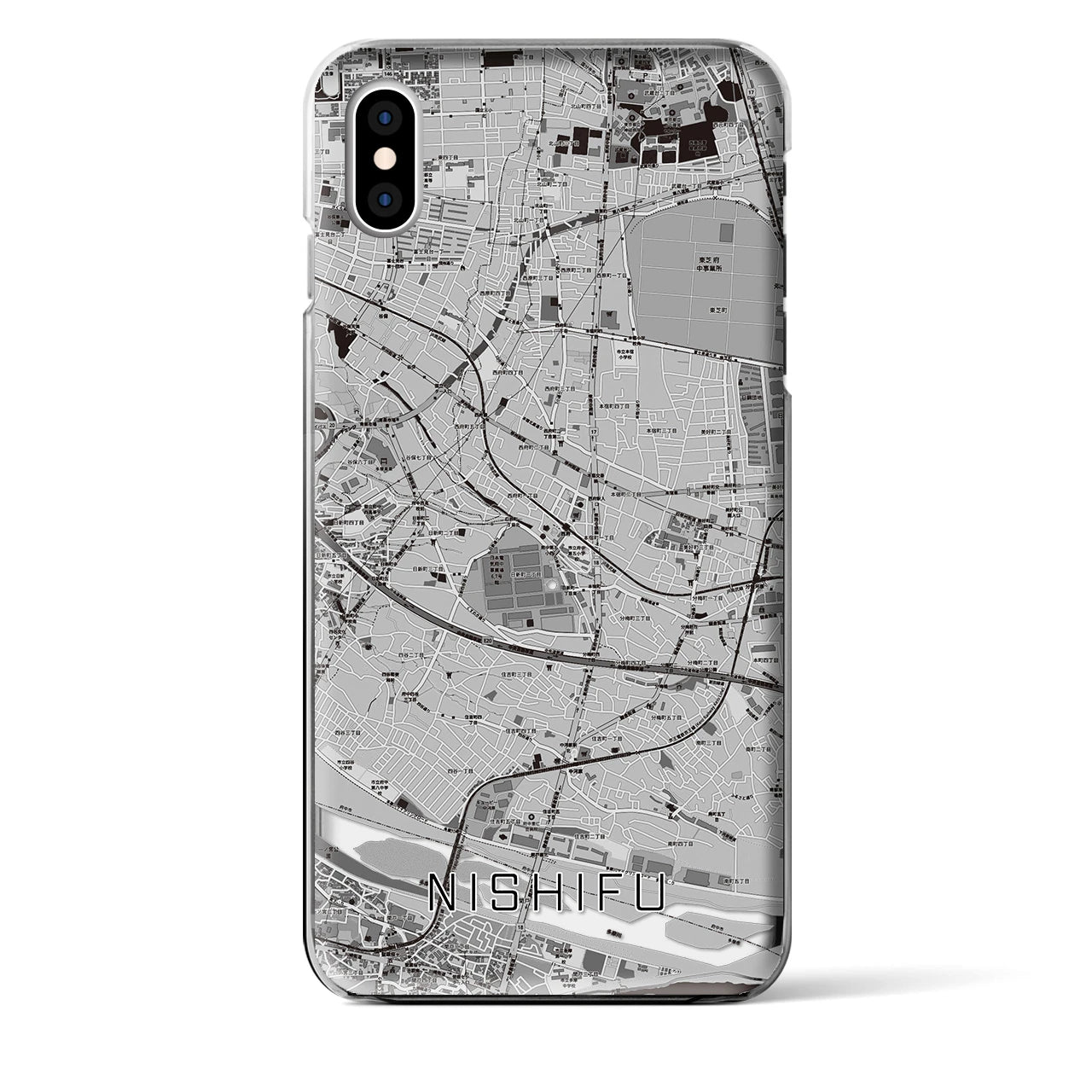 【西府】地図柄iPhoneケース（クリアタイプ・モノトーン）iPhone XS Max 用