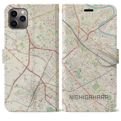 【西ケ原（東京都）】地図柄iPhoneケース（手帳タイプ）ナチュラル・iPhone 11 Pro Max 用