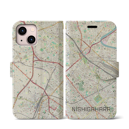 【西ケ原（東京都）】地図柄iPhoneケース（手帳タイプ）ナチュラル・iPhone 13 mini 用