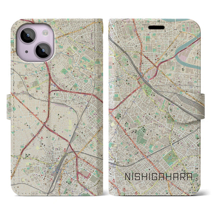 【西ケ原（東京都）】地図柄iPhoneケース（手帳タイプ）ナチュラル・iPhone 14 用