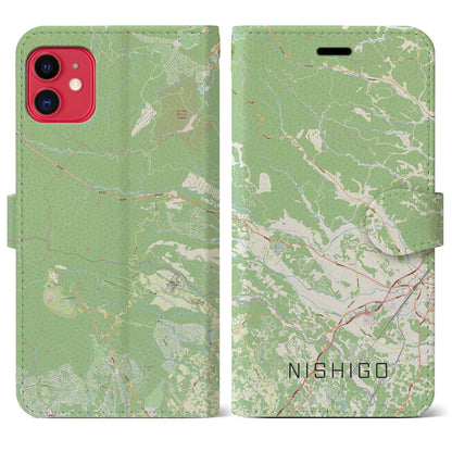 【西郷（福島県）】地図柄iPhoneケース（手帳タイプ）ナチュラル・iPhone 11 用