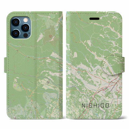 【西郷（福島県）】地図柄iPhoneケース（手帳タイプ）ナチュラル・iPhone 12 / 12 Pro 用