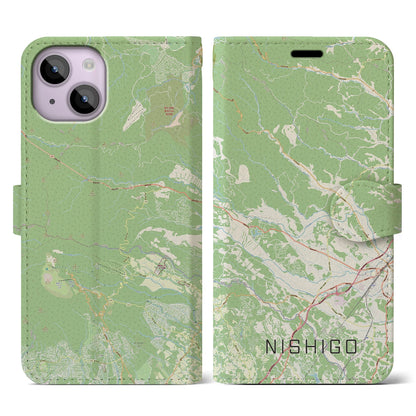 【西郷（福島県）】地図柄iPhoneケース（手帳タイプ）ナチュラル・iPhone 14 用