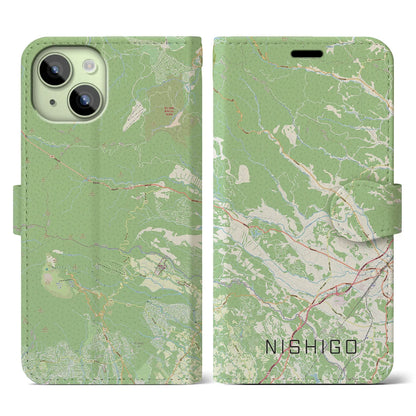 【西郷（福島県）】地図柄iPhoneケース（手帳タイプ）ナチュラル・iPhone 15 用