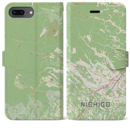 【西郷（福島県）】地図柄iPhoneケース（手帳タイプ）ナチュラル・iPhone 8Plus /7Plus / 6sPlus / 6Plus 用