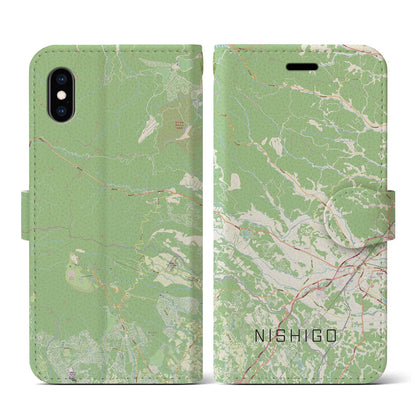 【西郷（福島県）】地図柄iPhoneケース（手帳タイプ）ナチュラル・iPhone XS / X 用